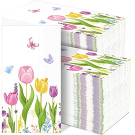 gisgfim 100 Pcs Tulip Floral Guest Napkins Spring Flowers Disposable Napkins Tulip Dinner Hand Napkins Tulip Flowers Guest Towels Floral Napkins for Kitchen, Bathroom, Wedding, Birthday, Baby Shower
