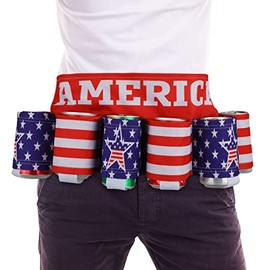 6 Pack Novelty Americana Themed Beverage Holder Beer Belt Independence Day Themed Drink Holder Beer Belt Creative Picnic Party Belt Soda Can Holster Belt for Men Women Outdoor Activities