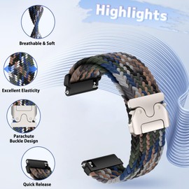 RanBluu 20 mm 22 mm Braided Bracelet, Elastic Nylon Replacement Strap, Fabric Sports Band for Men and Women with Metal Buckle