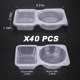 40PCS Double Compartment Condiment Container with Lids, 2 Compartment Snack Containers, Reusable Plastic Sauce Containers, Compartment Container for to-go Sauce, Sampling, Travel Snack