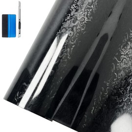 LZLRUN Ghost Dynamic Hydrographic Car Vinyl Wrap Film, Forged Carbon Fiber DIY Body Color Change Decal Sticker (High Gloss Black, 1.65ft x 3.5ft)