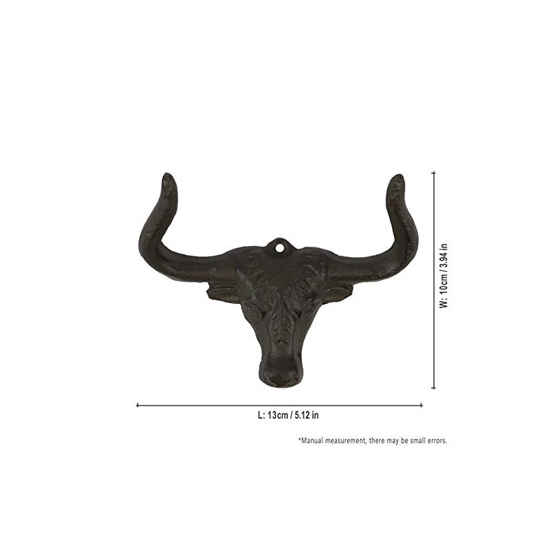 30GO Cast Iron Longhorn Steer Wall Hook-5" Bull Head Decorative