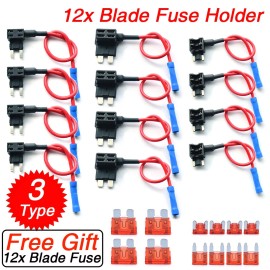 XUKEY 12Pcs 12V Car Add-a-Circuit Fuse Adapter Standard Mini Tap Blade Fuse  Holder