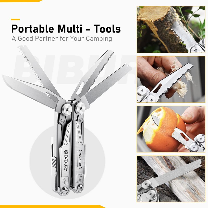 BIBURY Multitool Pliers,19-in-1 Pocket Multi-Tool w/Screwdriver Sleeve,Wire Cutters, Spring-Action Scissors