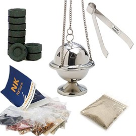NKlaus 40647 Incense Set Brass Incense Starter Pack Charcoal Tongs 5-Piece