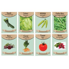 Set of 8 Heirloom Vegetable Garden Starter Pack – Grow Fresh, Homegrown Vegetables – Non-GMO, High Germination – Tomatoes, Carrots, Beans, Squash & More