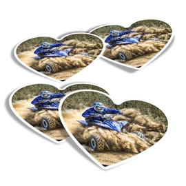 Vinyl Heart Stickers (Set of 4) - Quad Bike ATV 4x4 Dirt Biker Sports Fun Decals for Laptops,Tablets,Luggage,Scrap Booking,Fridges #24082