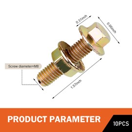 Diamall 10 PCS Exhaust Manifold Bolt Screw Kit, M8 High Strength Carbon Steel Non-Slip Hex Flange Nut Screw, Car Retrofit Replacement Parts, Suitable for Most Car Models (Gold)