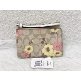 Coach NWT Coach CI856 Floral Cluster Print Corner Zip Wristlet Light Khaki Multi