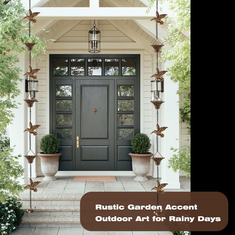 VICKEYWIN 8.5FT Hummingbird Cup Rain Chain, Decorative Metal Rain Catcher