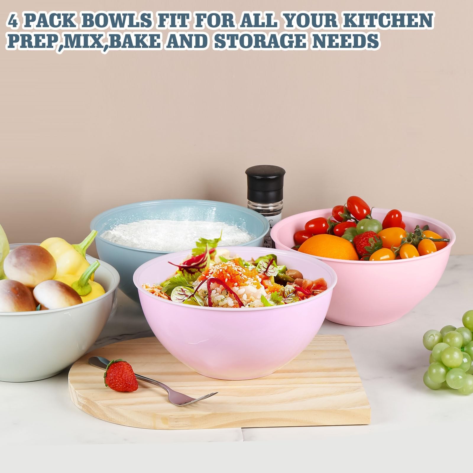 4-Piece Plastic Mixing Bowl Set - Thumbnail 4