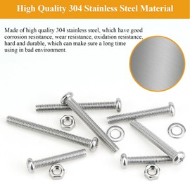 88 Pieces M5 x 30/35/40/45/50mm Machine Screws Nuts Washers Set, Sutemribor M5 Long Screws, M5 Phillips Pan Head Machine Screws Nuts Washers Assortment Kit, 304 Stainless Steel, Fully Threaded