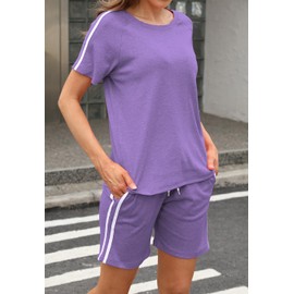 Bbkkuck Women's Two Piece Lounge Sweatsuits Summer Casual Shirts Biker Shorts Matching Outfits Travel Tracksuit