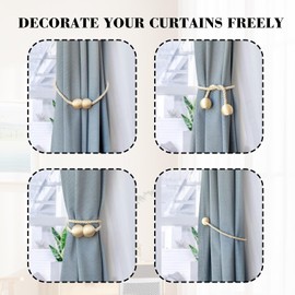 Magnetic Curtain Tiebacks Pack of 4, Curtains Tiebacks Black Curtains Holder with Magnets, Curtain Holder Tiebacks for Curtain Clips, Curtains Home, Office, Decoration (Beige)