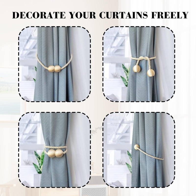 Magnetic Curtain Tiebacks Pack of 4, Curtains Tiebacks Black Curtains