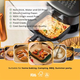Premium 6.3inch Square Air Fryer Liners, [200Pcs/Pack] Disposable Air Fryer Paper, Food Grade Baking Tray for 2-5QT Air Fryers - Air Fryer Accessories.
