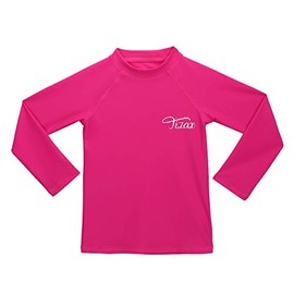 TIZAX Girls Long Sleeve Rash Vest Kids Sun Protection Swimming Shirts Children Rash Guard Quick Drying Rose 6 Years