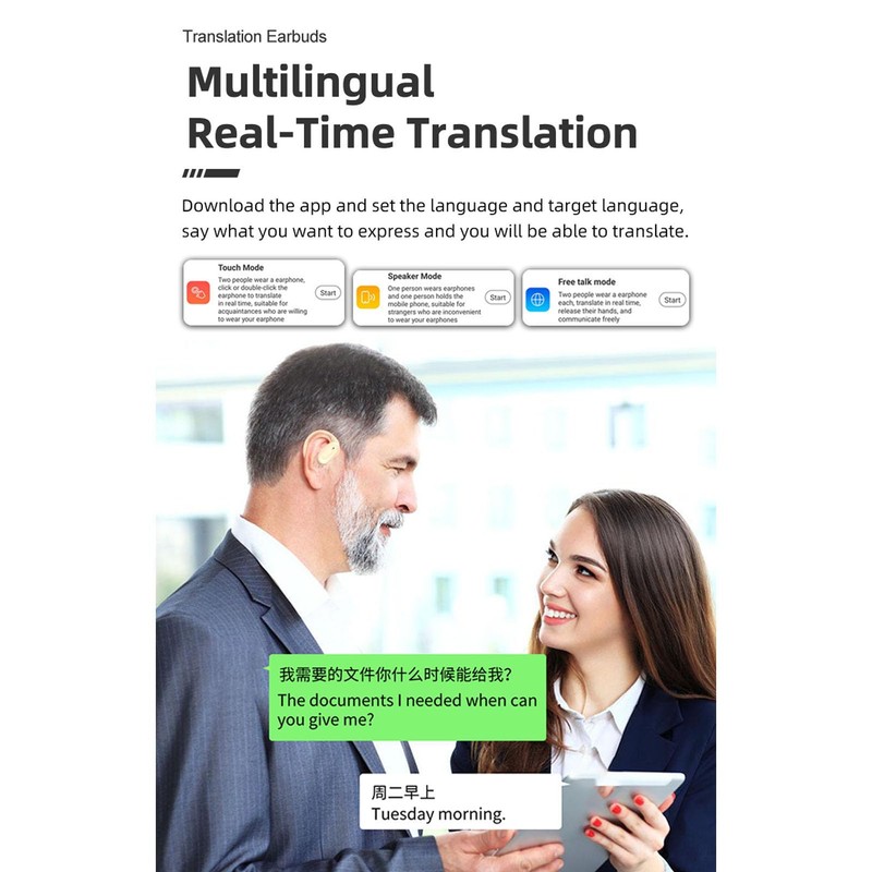 Voice Translator Earbuds, Real-time Translation in 144 Languages with Bluetooth