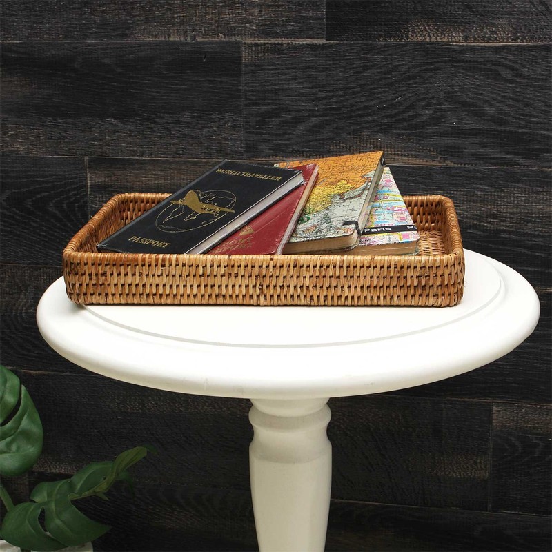 DaiDo BRONX GN856 Rattan Rectangular Basket Shallow Spa Tray, Natural