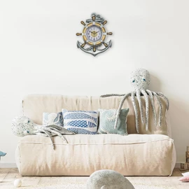 SENYURI Anchor Clock, Nautical Ship Wheel Rudder Outdoor Wall Clock, 12 Inch x 15 Inch Beach Sea Mediterranean Style Decorative Clock for Living Room, Bedroom, Patio, Porch, Pool, Garden