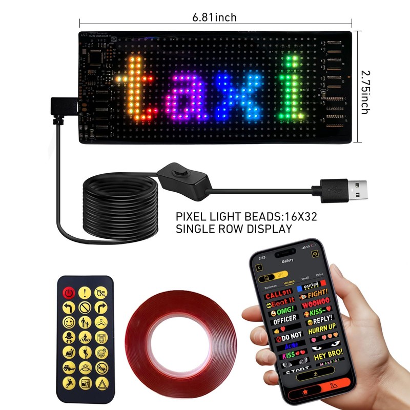Programmable LED Sign with Bluetooth APP Control, “6.81x2.75” Inch Flexible