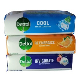 Dettol Bar Soap Value Pack – 3 x 100g – Mandarin Orange, Menthol Eucalyptus & Sea Minerals – Antibacterial & Fresh Scented