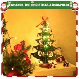 Dalugo Advent Calendar 2024, 24 Days Countdown Advent Calendar Wooden Christmas Tree with Fairy Lights and 28 Mini Ornaments for Christmas Table Decoration Party Favours Gift Children