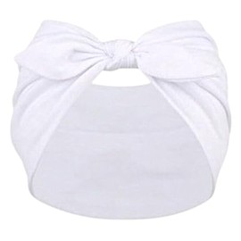 Womens Bow Headband, Elastic Hair Wrap, Wide Knotted Style (White, One Size)