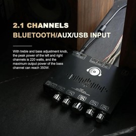 DollaTek 2.1 Channel Bluetooth Amplifier Board 220W×2+350W 12V-38V Audio Power Amplifier Module Support App Control Supports USB Bluetooth 3.5mm AUX Inputs S350HS