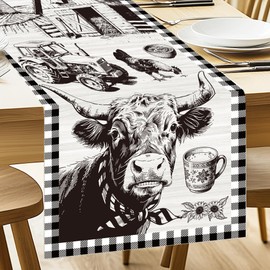 ANATTASOUL Polyester Faux Linen Table Runner Farm Cow and Tractor 13"x72" Table Decorations, Durable Summer Dining Decor for Home Kitchen Party Room