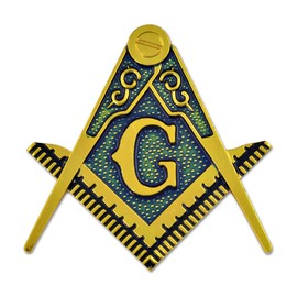 Square & Compass Masonic Auto Emblem - [Gold & Blue][2 3/8'' Tall]