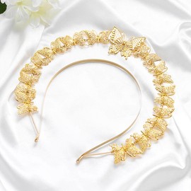 Woeoe Butterfly Crown Headband Gold Double Hair Band Party Headpiece Tiara for Women and Girls