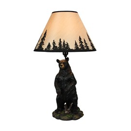 Zeckos Arkadius Rustic Black Bear Resin 24 Inch Table Lamp with Forest Silhouette Shade Wildlife Cabin Decor Whimsical End Table Decorative Light 24 Inches High