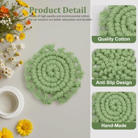 2 Pack Cotton Car Coasters for Cup Holders, Car Cup Coasters Drink Holder Cute Macrame Boho Cup Holders Car Interior Accessories for Women(Dark Green)