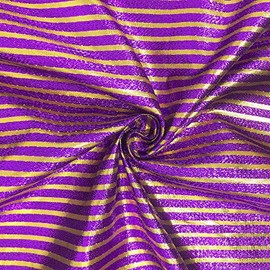 Metallic Foil Striped Brocade Fabric 56" Wide 100% Polyester Sold by The Yard (Purple/Gold)
