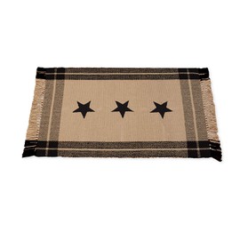 Black Simply Stars Plaid Border 24 x 42 Inch Heavy Woven Cotton Floor Mat Rug