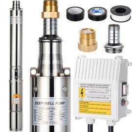 Osluken Deep Well Submersible Pump, 1HP 110V/60Hz, 33GPM Flow, 200ft Head, 4" Stainless Steel Water Pump with Brass Check Valve, Control Box, 33ft Electric Cord for Irrigation, Industrial & Home Use