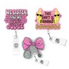 3PCS Cute & Funny Nurse Badge Reel Set, Pink Retractable