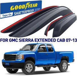 Goodyear Shatterproof Window Deflectors for Trucks GMC Sierra 2007-2013 Extended Cab, Tape-on Rain Guards, Window Visors, Vent Deflector Visor, Truck Accessories, 4 pcs. - GY008733