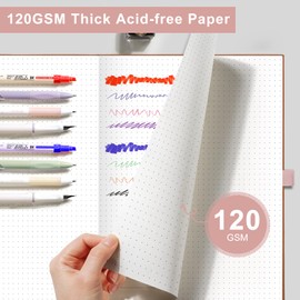 EMSHOI B5 Notebook Dotted Journal - 120gsm Thick Paper, 19.5 x 25.5 cm Large Dot Grid Notebook for Bullet Journaling with 96 Pages, Journal Stencils, Softcover Leather, Inner Pocket, Rose Gold