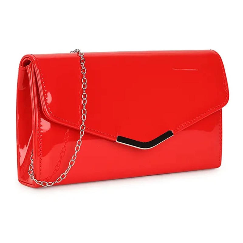 UShopUK Red Medium Plain Patent Leather Wedding Evening Party Clutch