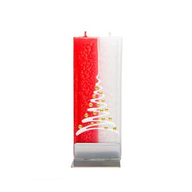 FLATYZ Handmade Christmas Candle - White & Red Tree | Unscented, Drip-Resistant & Smoke-Free 2 Wick Candle for Home & Room Decor | Hand Painted Flat Decorative Candles | Steel Stand Included