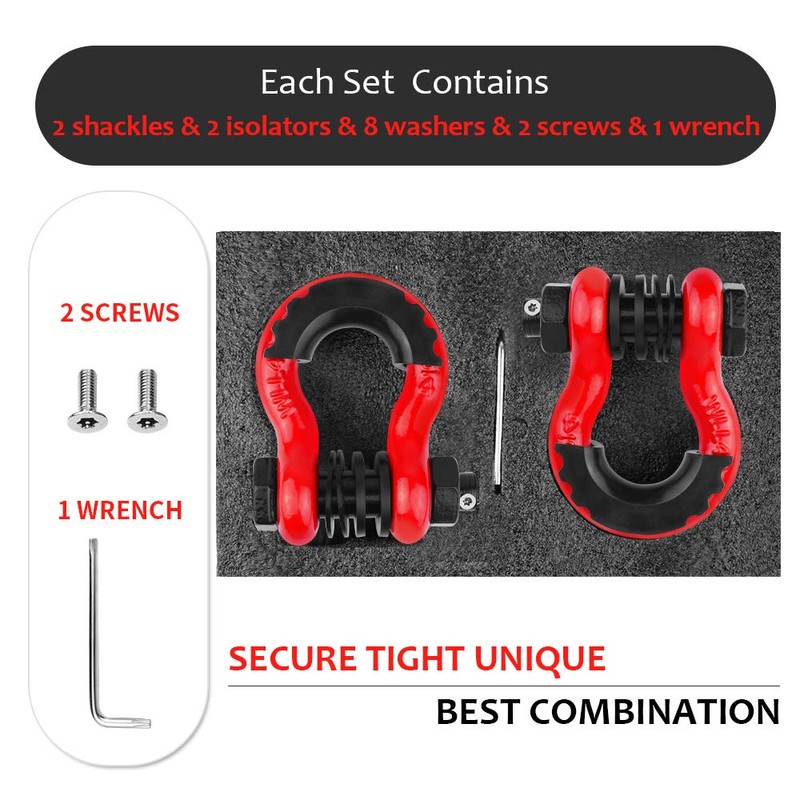 AMBULL Shackles 3/4" D Ring Shackle (2 Pack) 45,000lb Break