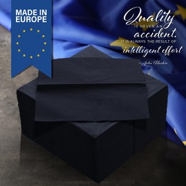 Black Dinner Napkins, 3-Ply Disposable Paper Napkins-Bar 1/8 Folded, Dinners, Weddings, Birthday, EU Made, (250 Count)