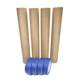 IDL Packaging Masking Paper and Tape Set -18" x 60 Yards Brown Masking Paper (4 Rolls) and 1.41" x 60 Yards Blue Painter’s Tape (4 Rolls) - Masking Kit for Painting and Home Improvements