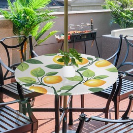 Lemon Round Tablecloth Outdoor and Indoor Round Table Cover with Umbrella Hole and Hidden Zipper Tablecloths for Party Picnic Kitchen (M)