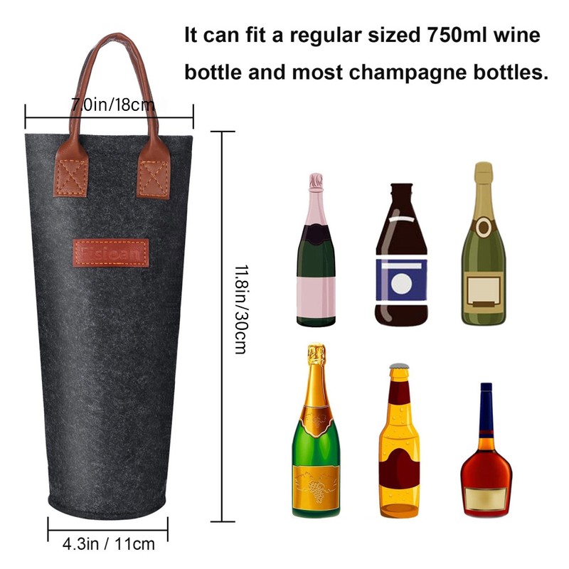 Single Bottle Wine Tote Bag Portable Felt Insulated Padded Thermal