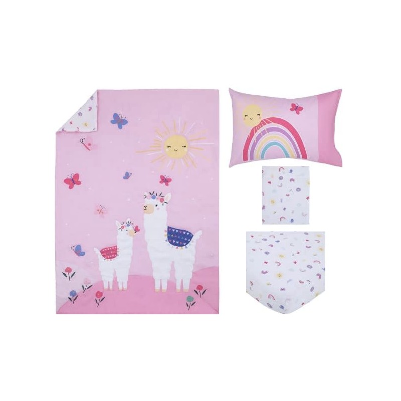 Parent's Choice 4 Piece Bedding Set, Toddler Bed Pink Llama,