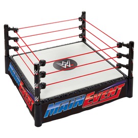 Mattel WWE Superstar Ring with Labels - Main Event & RAW, Spring-Loaded Ring Mat & Pro Tension Elastic Rope | Mattel