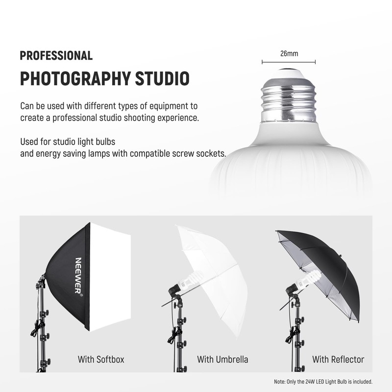 Neewer E26 24W LED Light Bulbs, 2 Packs, 2160 Lumens/5700K/CRI